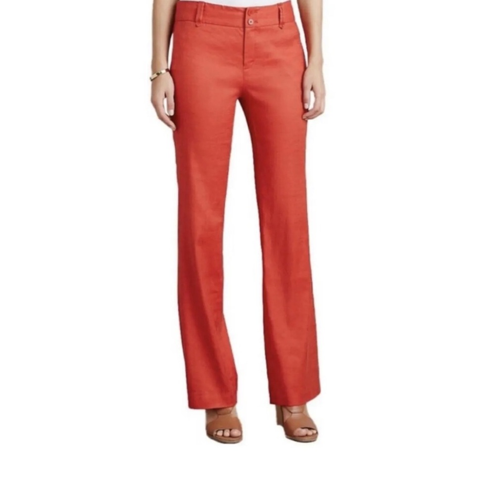 Anthropologie Elevenses Red Linen Blend Boot Cut Dress Pants